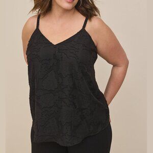 NWT Torrid Floral Textured Solid Black Sophie Chiffon Swing Cami V-neck Tank Top